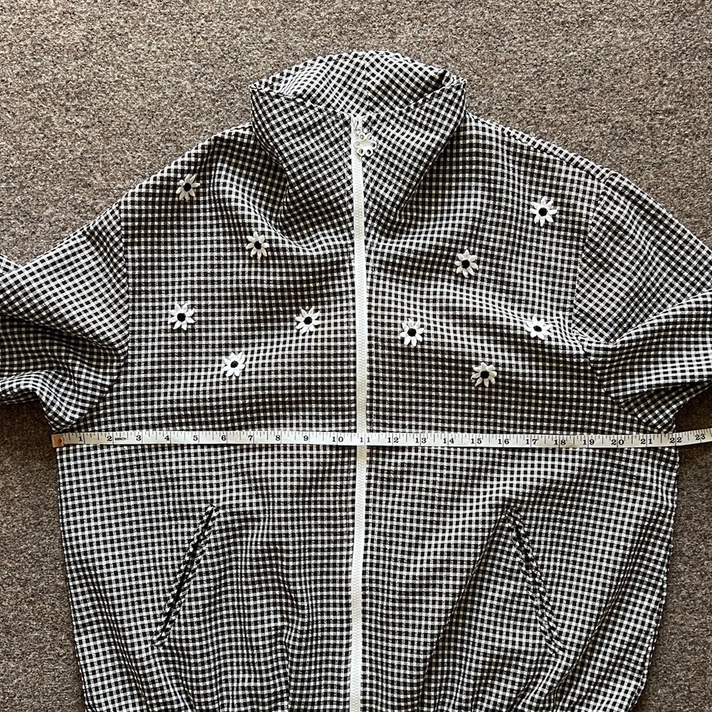 Vintage Zip Up Bomber Jacket Black White Gingham Flowers Lightweight Womens 10 - Picture 13 of 13